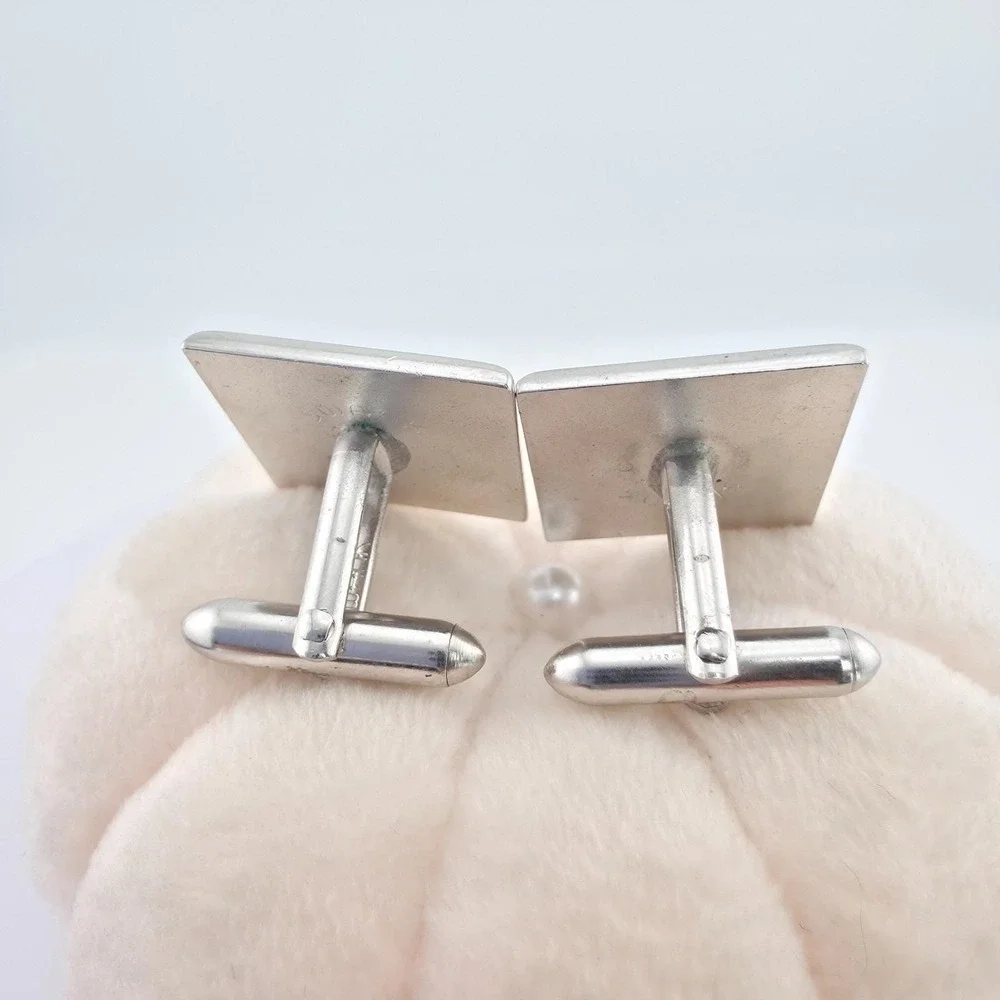 Vintage SWANK Cufflinks Clear Rhinestone Wavy Border Stainless Steel Bullet Back
